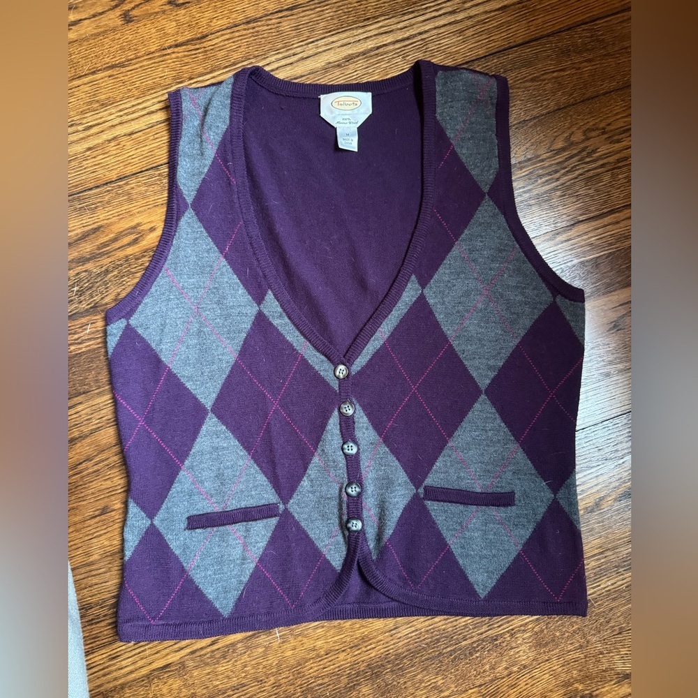 Talbots Purple and Gray Argyle Vest